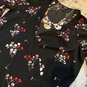Black & Floral Print Blouse